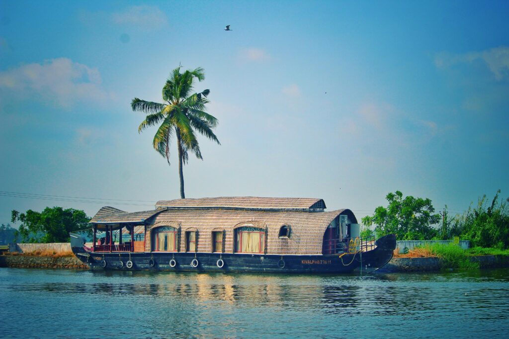 a houseboat in the lake