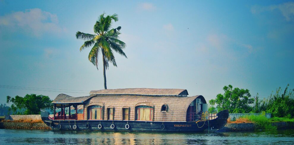 a houseboat in the lake